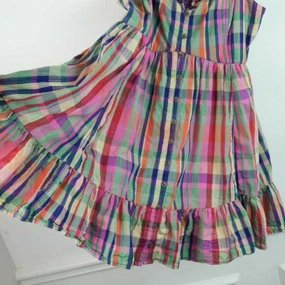Pilcro Short Sleeve Mini Babydoll Dress Large Anthropologie Plaid Cowgirl Preppy - Picture 6 of 8
